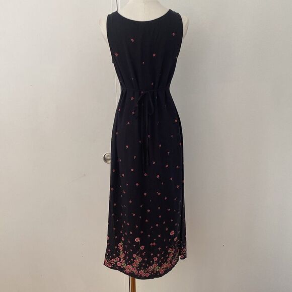 Vintage Navy Blue Floral 90's Tie Back Midi Dress Size Small/ Medium - Picture 8 of 14